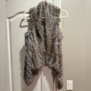 Albert Makali rabbit fur water fall open front vest